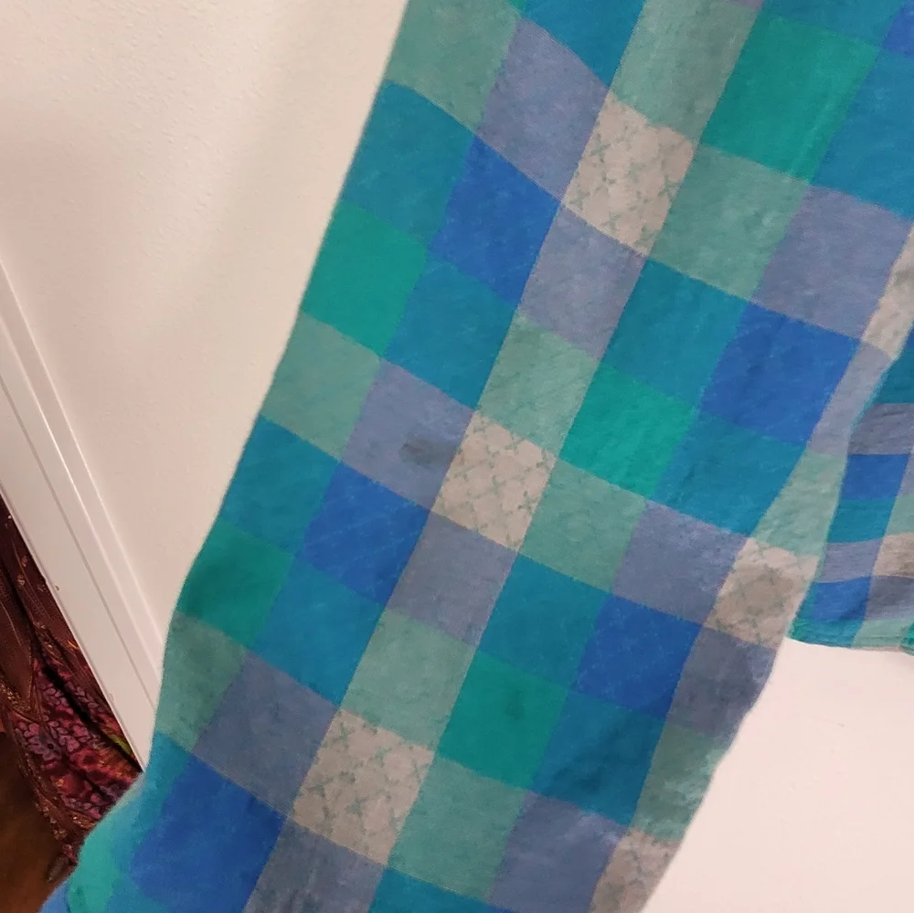 XL Prana Plaid Shacket 100% Organic Cotton Waffle Knit Lining Teal Green & Blue - Picture 7 of 16